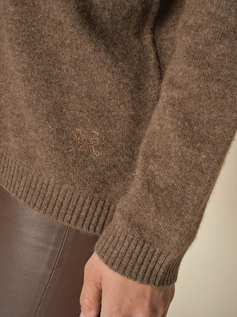 MOS MOSH BROWN CASHMERE ARLIE V NECK KNIT