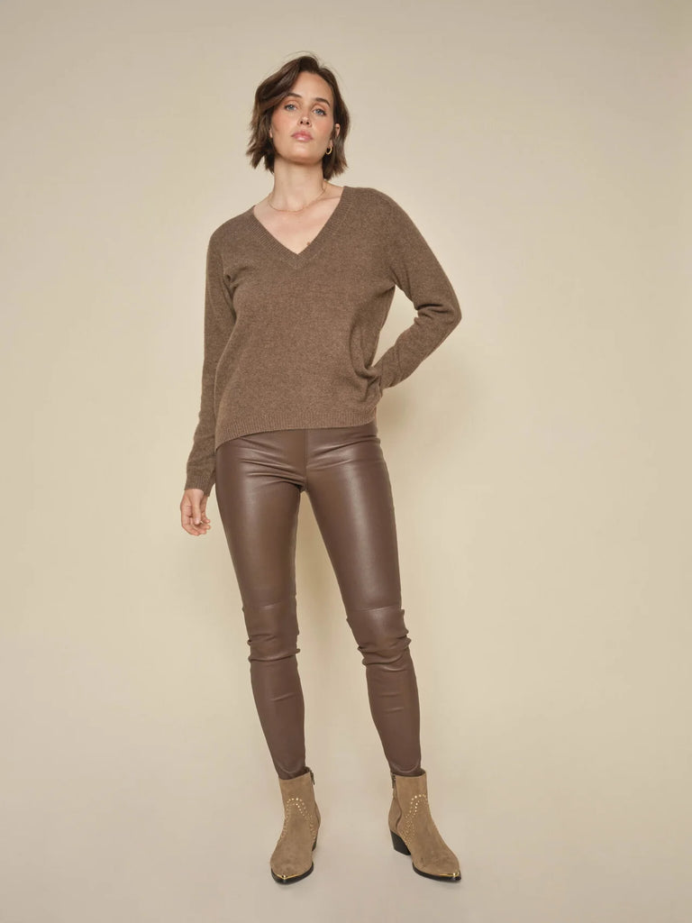 MOS MOSH BROWN CASHMERE ARLIE V NECK KNIT