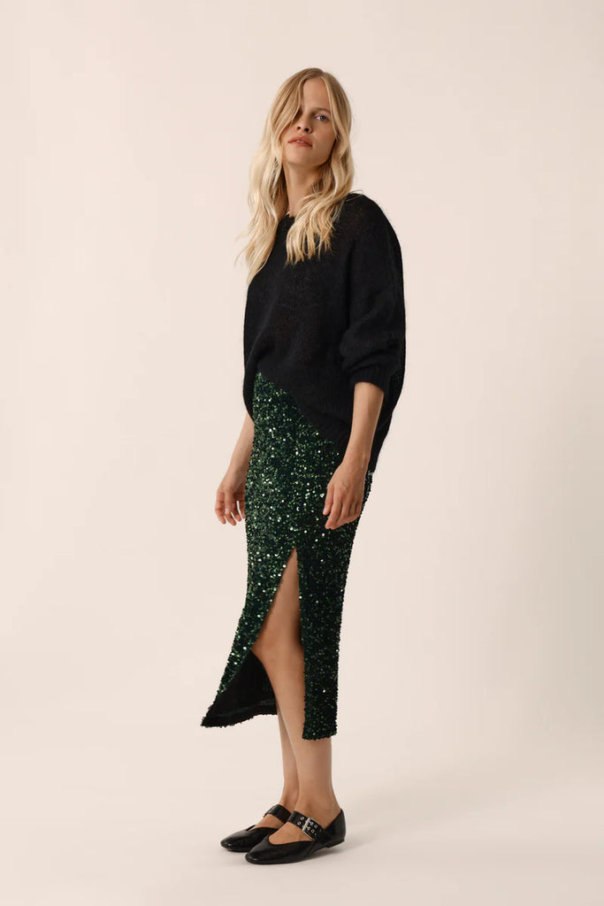 DES PETITS HAUTS GREEN SEQUIN SKIRT