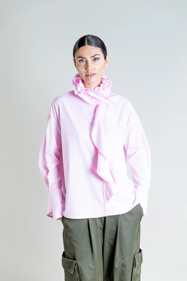 PSOPOHIA ROSE PINK RUFFLE SHIRT