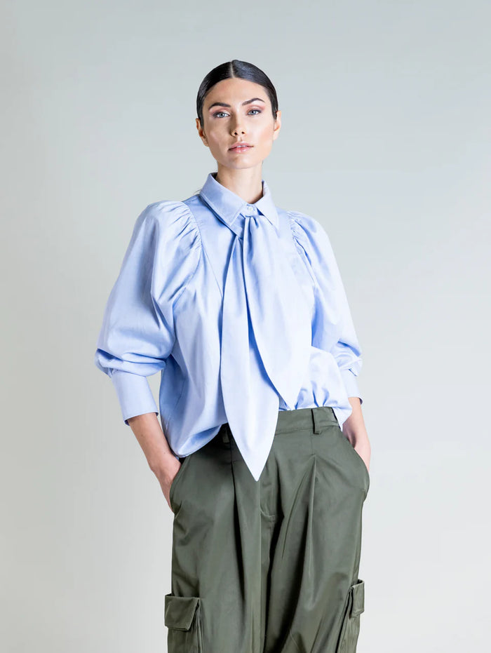 PSOPHIA BLUE BLOUSE WITH YOKE DETAIL