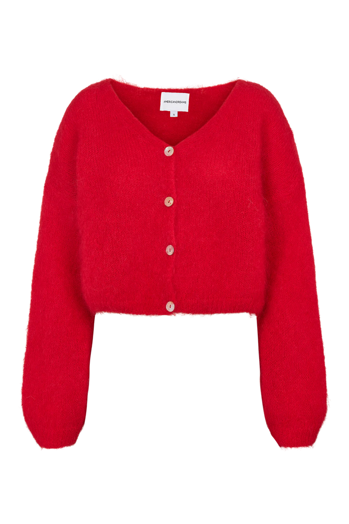 AMERICAN DREAMS CORNELIA CROPPED CARDIGAN LIPSTICK RED