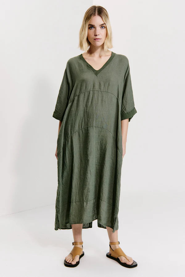 TRANSIT GREEN LINEN DRESS E146