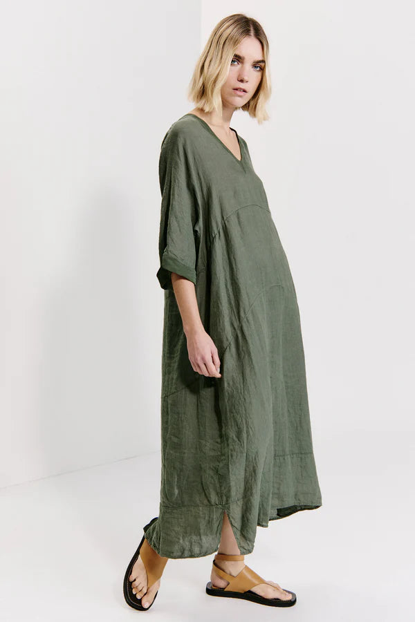 TRANSIT GREEN LINEN DRESS E146