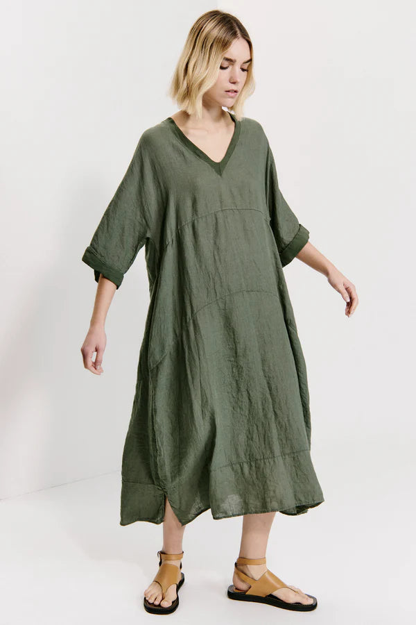 TRANSIT GREEN LINEN DRESS E146