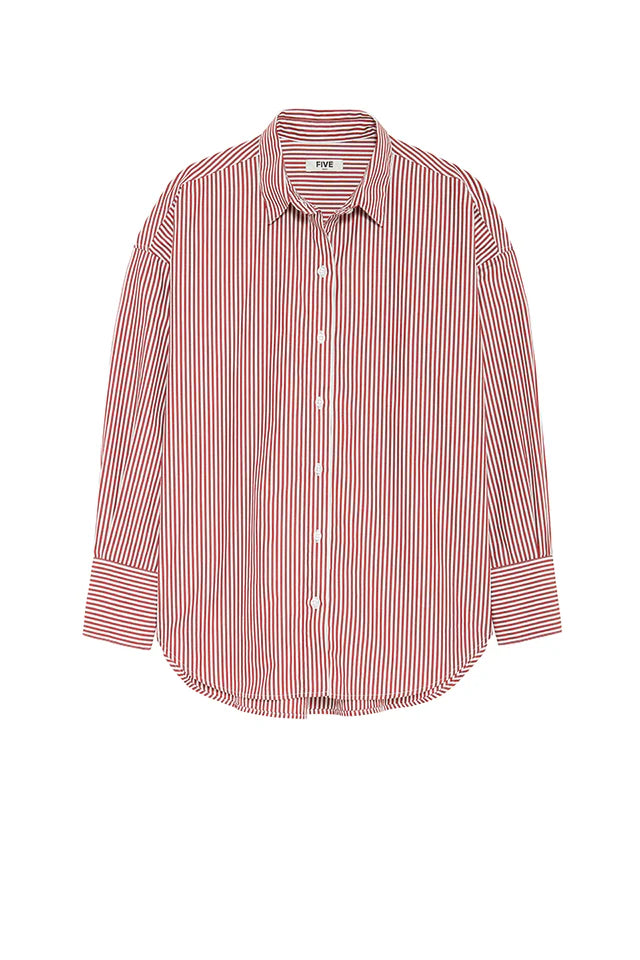 FIVE JEAN DEEP RED STRIPE OVERSIZE CHANNEL SHIRT