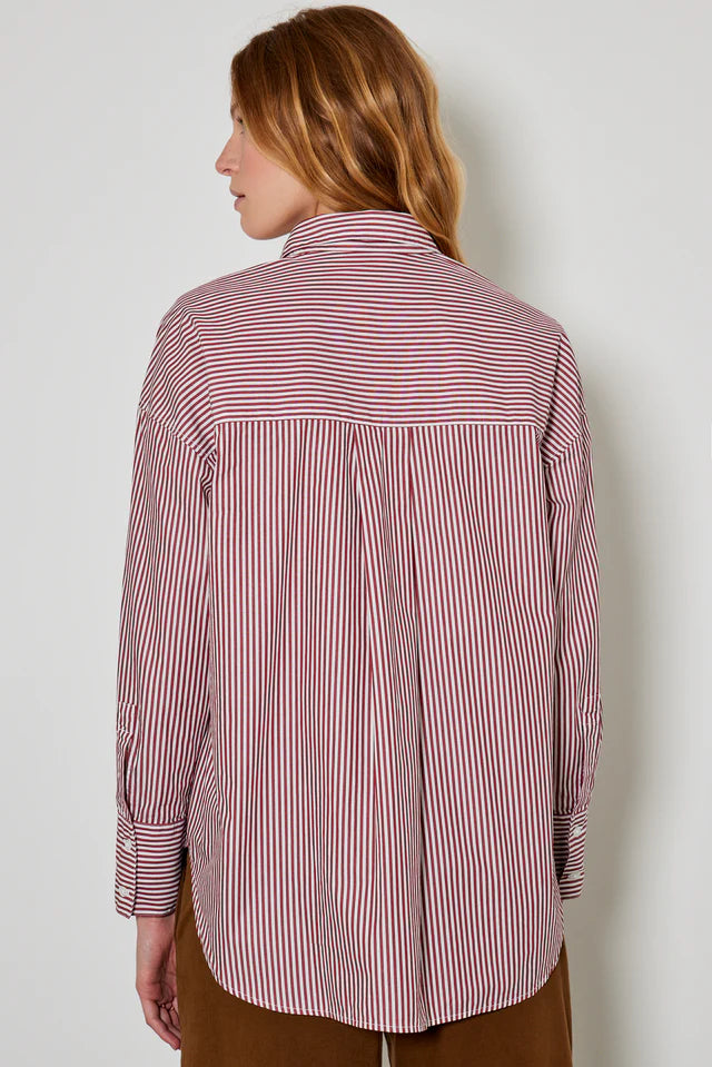 FIVE JEAN DEEP RED STRIPE OVERSIZE CHANNEL SHIRT