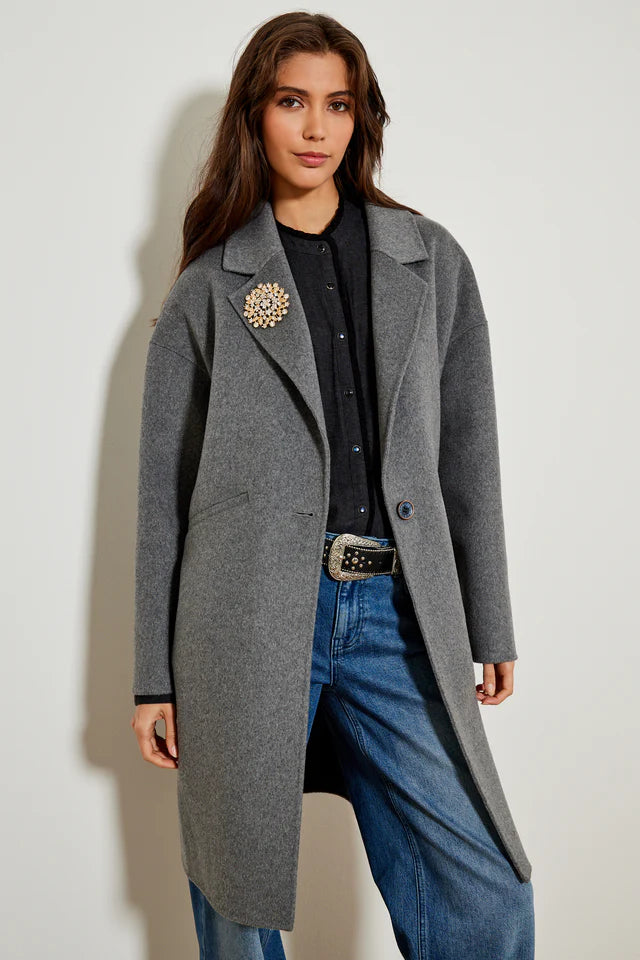 FIVE JEANS GREY MID ONE BUTTON COAT