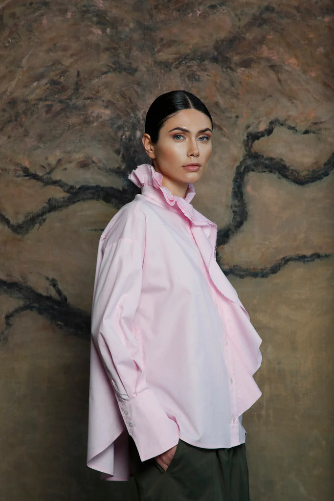 PSOPOHIA ROSE PINK RUFFLE SHIRT