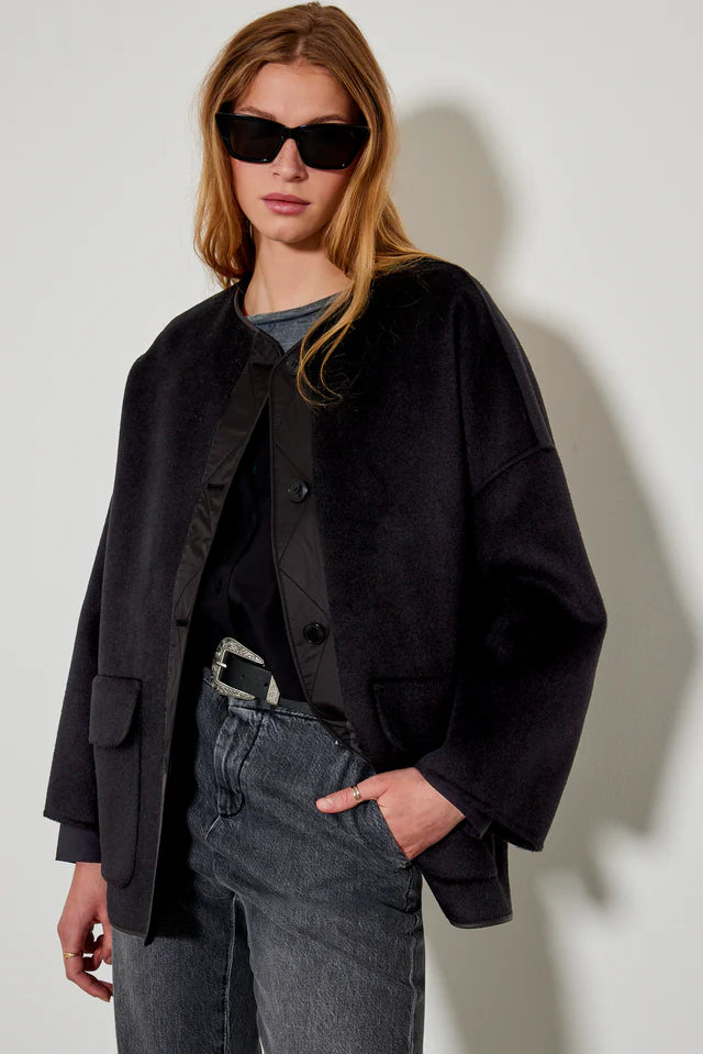 FIVE JEANS BLACK WOOL SHORT COAT