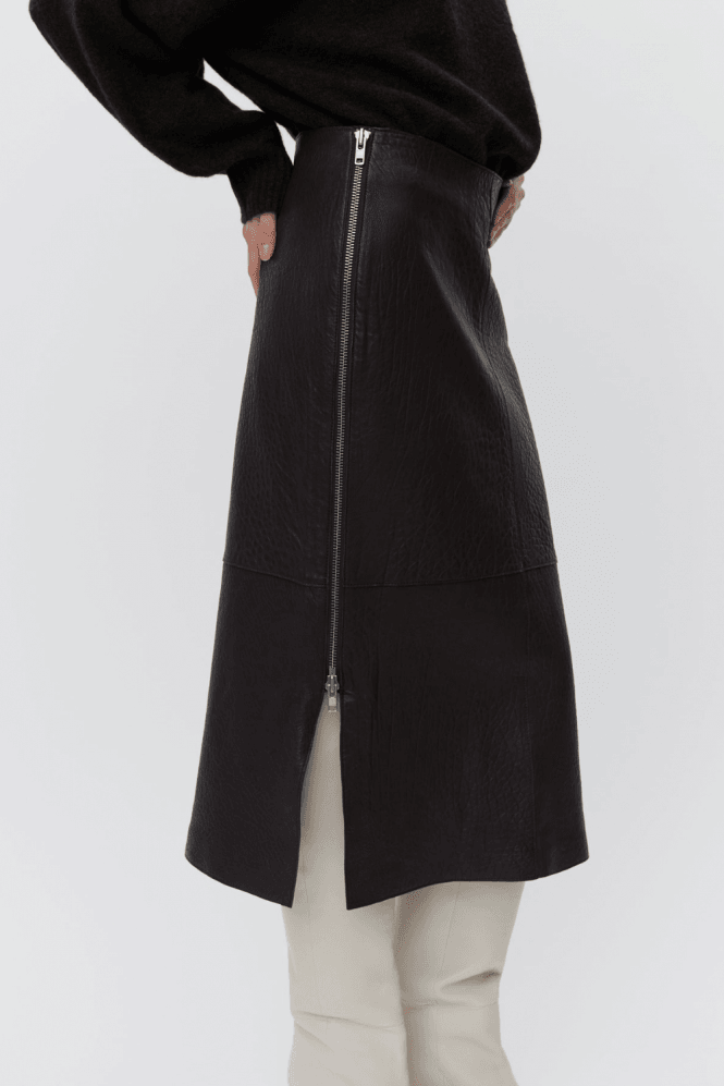 DAY BIRGER ESPRESSO LEATHER TEXTURED SKIRT