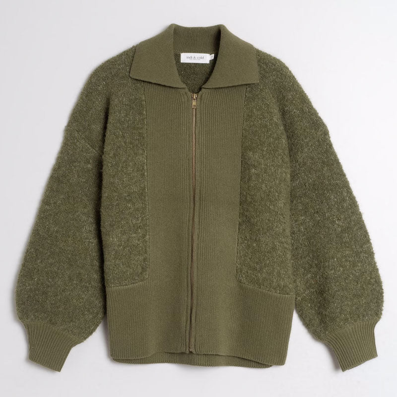 INDI AND COLD OLIVE ZIP KNITTED JACKET