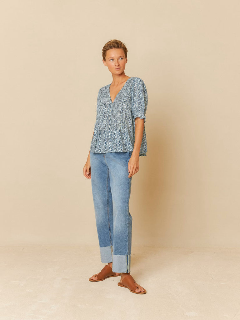 INDI AND COLD BLUE ELASTIC CUFF BLOUSE