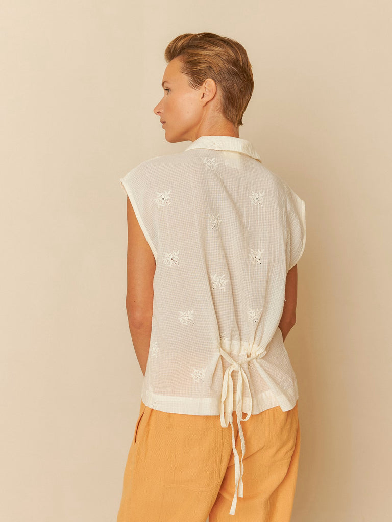 INDI AND COLD CREAM COTTON EMBROIDERED SHIRT