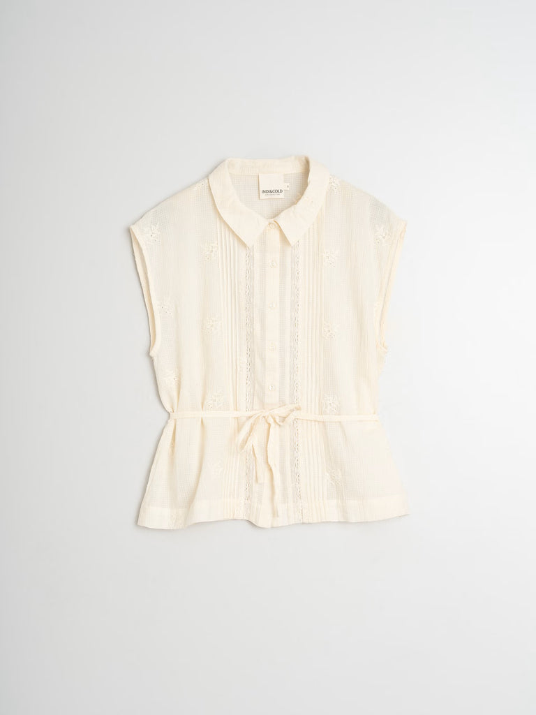 INDI AND COLD CREAM COTTON EMBROIDERED SHIRT