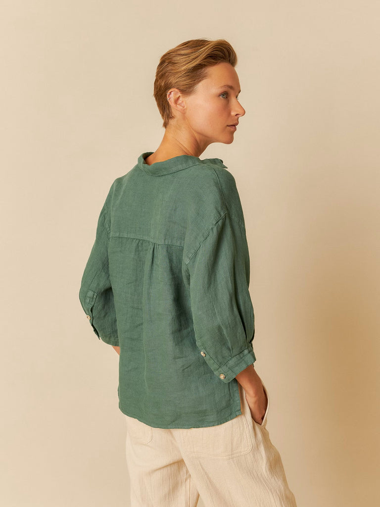 INDI AND COLD GREEN LINEN SHIRT