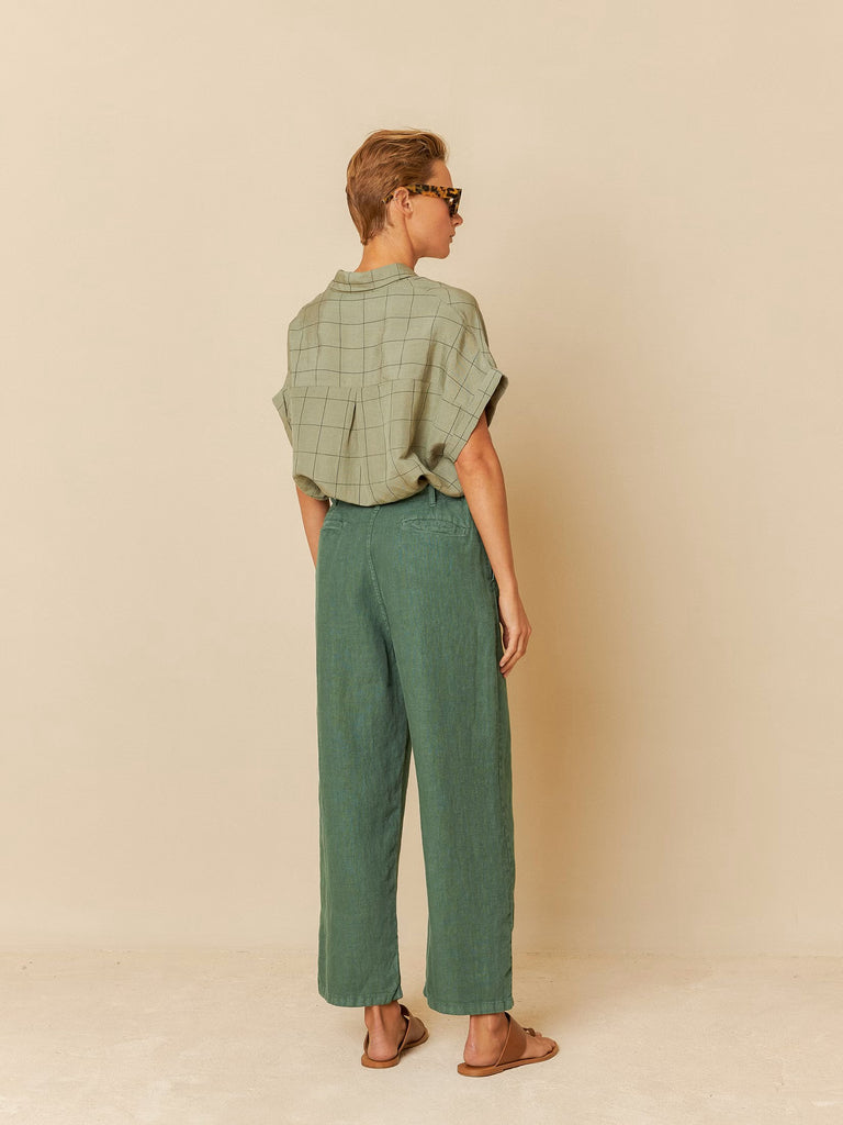 INDI AND COLD GREEN LINEN TROUSER