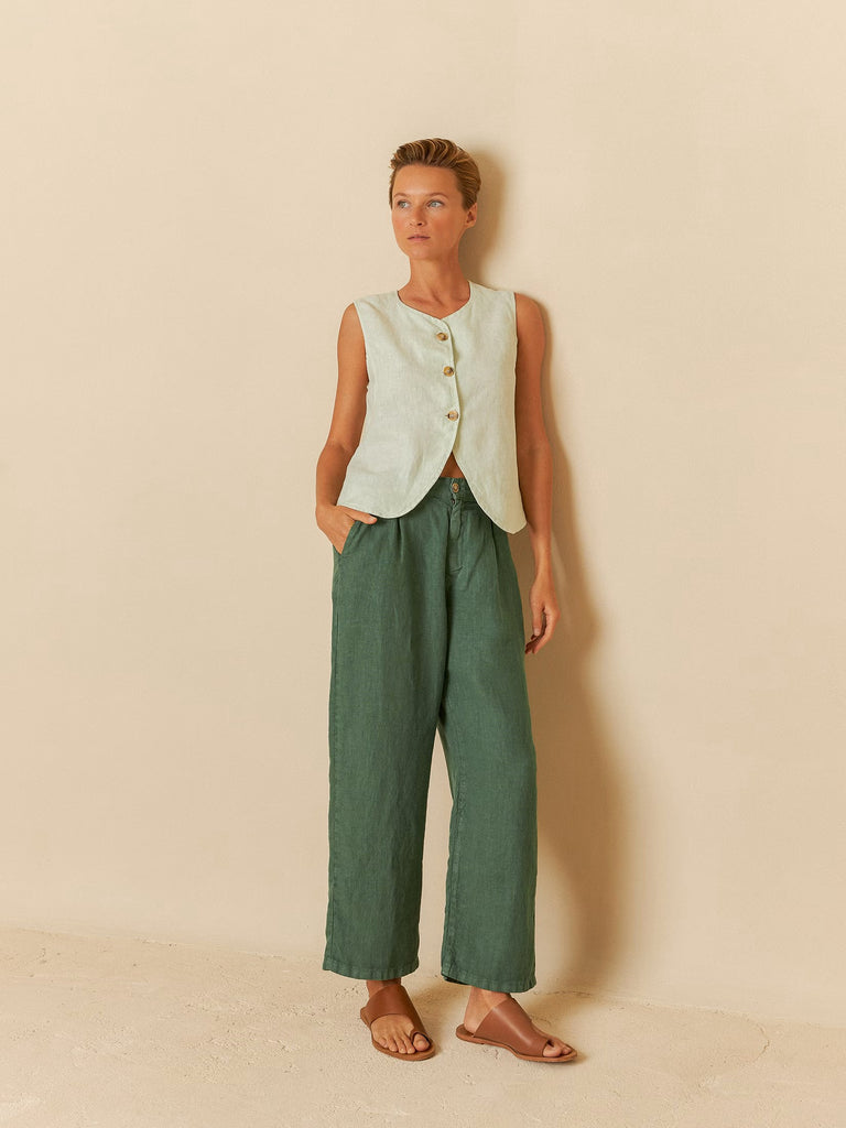 INDI AND COLD GREEN LINEN TROUSER