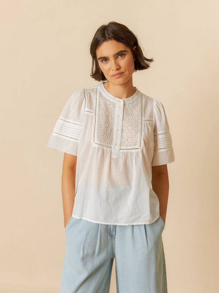 INDI AND COLD EMBROIDERED VOILE BLOUSE