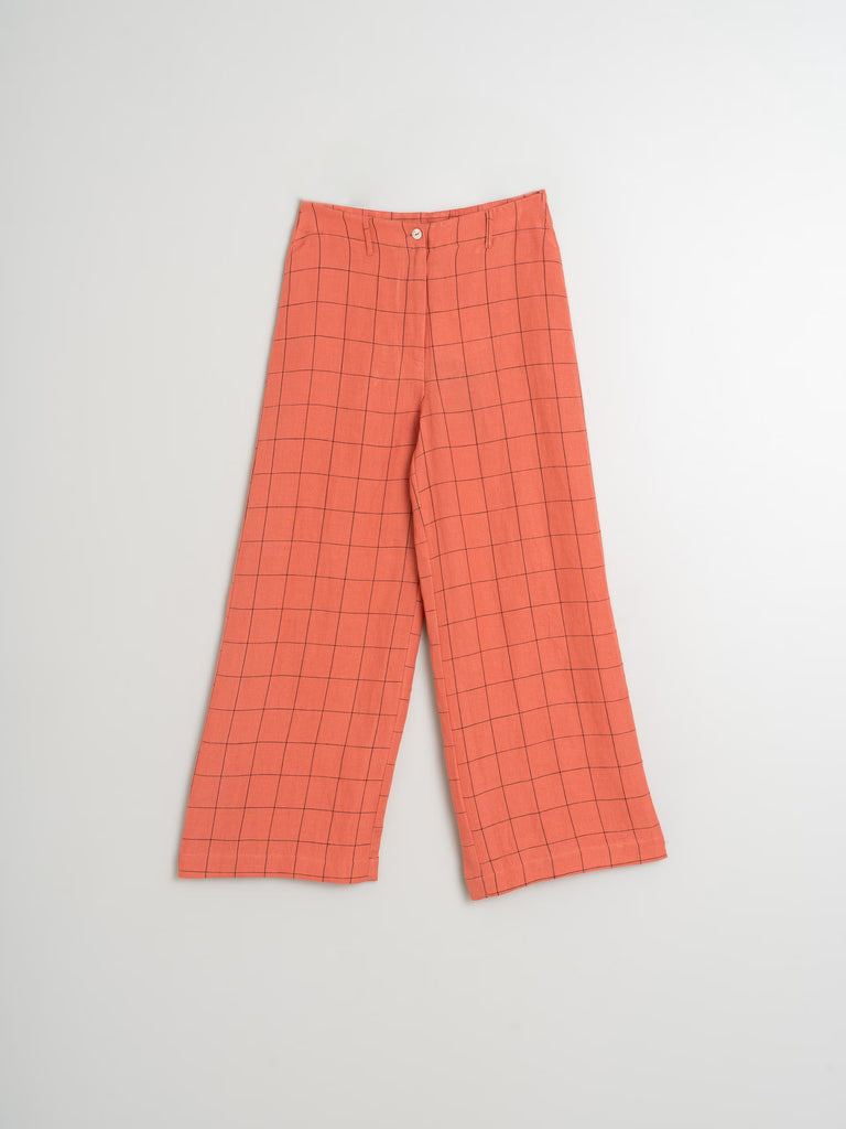 INDI AND COLD PINK CHECK LINEN TROUSER