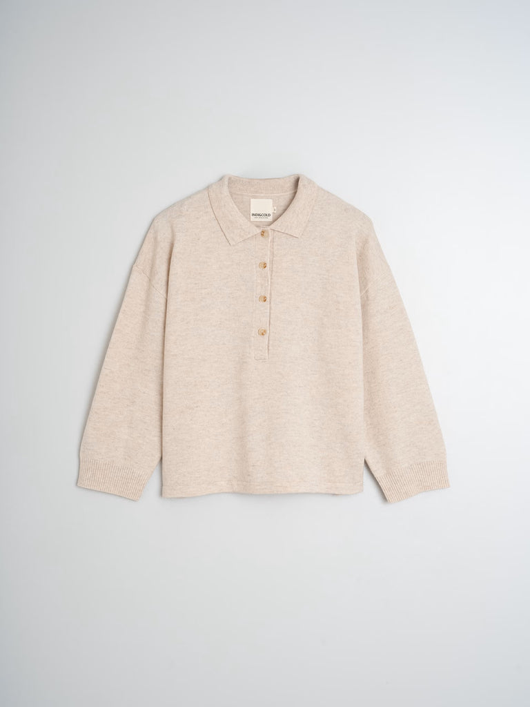 INDI AND COLD KNIT BUTTON POLO COLLAR