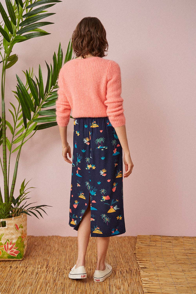 DES PETITS HAUTS NAVY PATTERN SKIRT